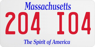 MA license plate 204IO4