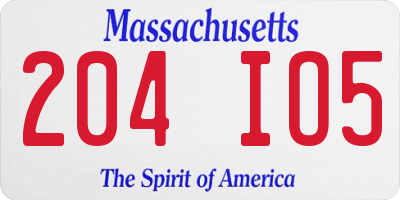 MA license plate 204IO5