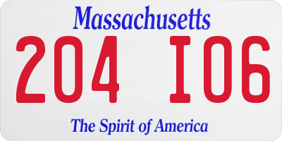 MA license plate 204IO6