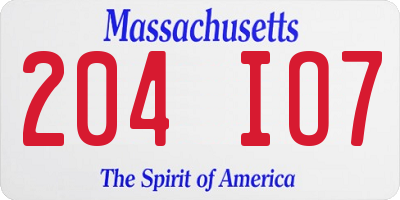 MA license plate 204IO7