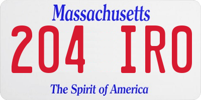 MA license plate 204IR0