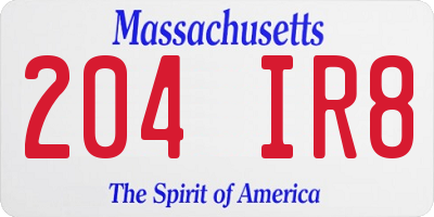 MA license plate 204IR8