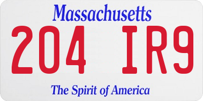 MA license plate 204IR9