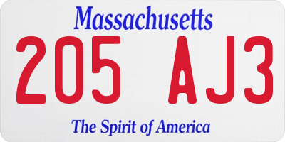 MA license plate 205AJ3