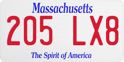 MA license plate 205LX8