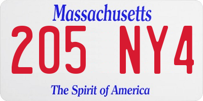 MA license plate 205NY4
