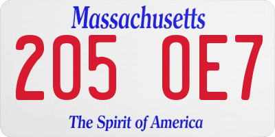 MA license plate 205OE7