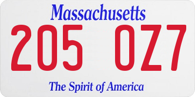 MA license plate 205OZ7