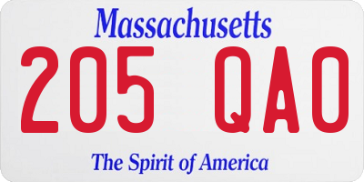 MA license plate 205QA0