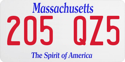 MA license plate 205QZ5