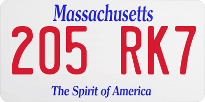 MA license plate 205RK7