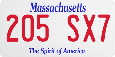 MA license plate 205SX7