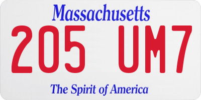 MA license plate 205UM7