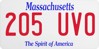 MA license plate 205UV0
