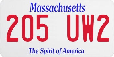 MA license plate 205UW2