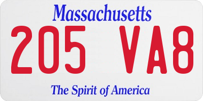 MA license plate 205VA8