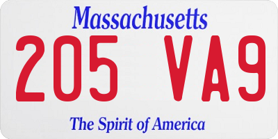 MA license plate 205VA9