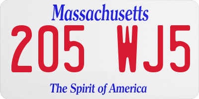 MA license plate 205WJ5