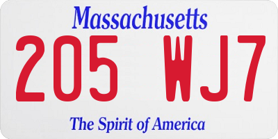 MA license plate 205WJ7