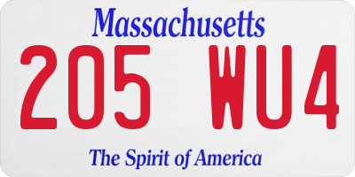 MA license plate 205WU4