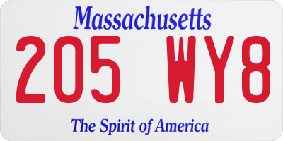 MA license plate 205WY8