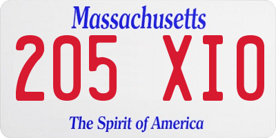MA license plate 205XI0