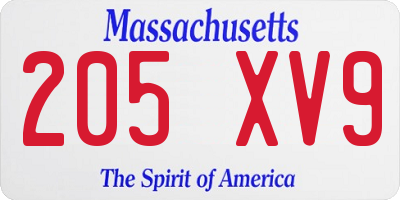 MA license plate 205XV9