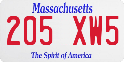 MA license plate 205XW5