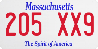 MA license plate 205XX9