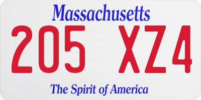MA license plate 205XZ4