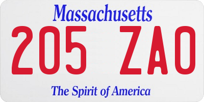 MA license plate 205ZA0