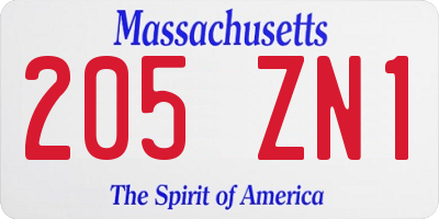 MA license plate 205ZN1