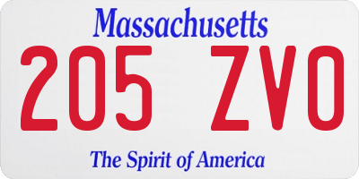 MA license plate 205ZV0