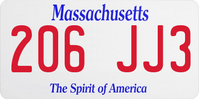 MA license plate 206JJ3