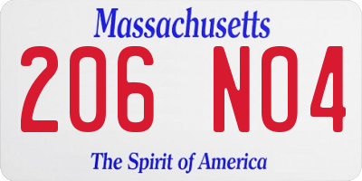 MA license plate 206NO4