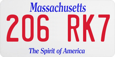 MA license plate 206RK7