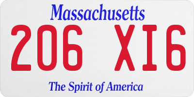 MA license plate 206XI6