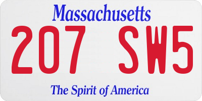 MA license plate 207SW5