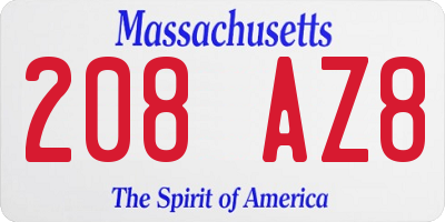 MA license plate 208AZ8