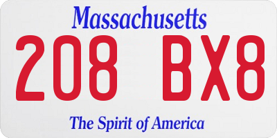 MA license plate 208BX8