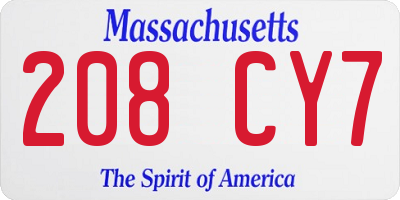 MA license plate 208CY7