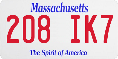 MA license plate 208IK7