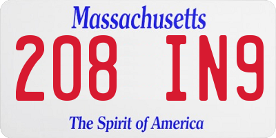 MA license plate 208IN9