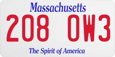 MA license plate 208OW3