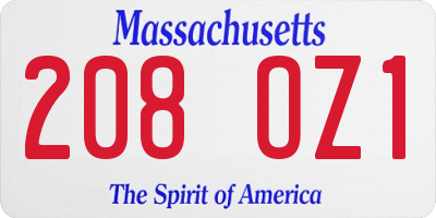 MA license plate 208OZ1