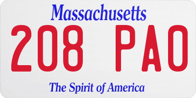 MA license plate 208PA0