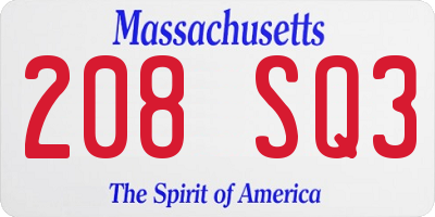 MA license plate 208SQ3