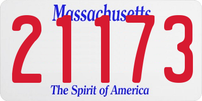 MA license plate 21173