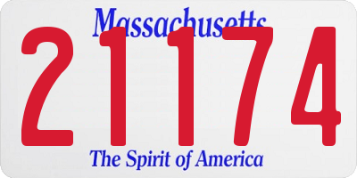 MA license plate 21174