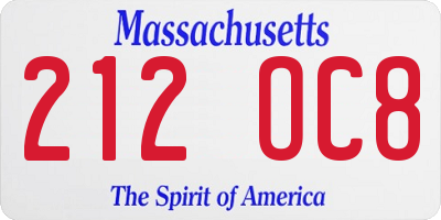 MA license plate 212OC8